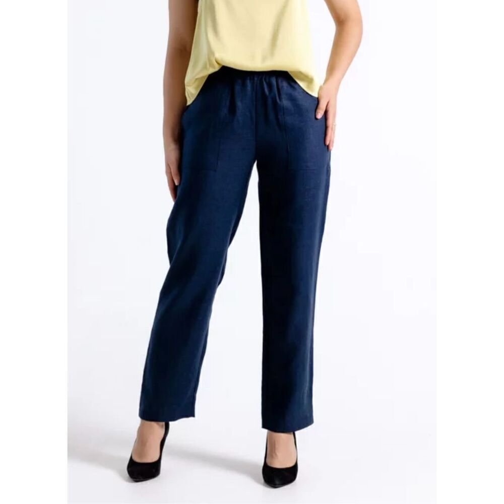 C&C California 100% Linen Navy Blue High Rise Lightweight Summer Pants Size M